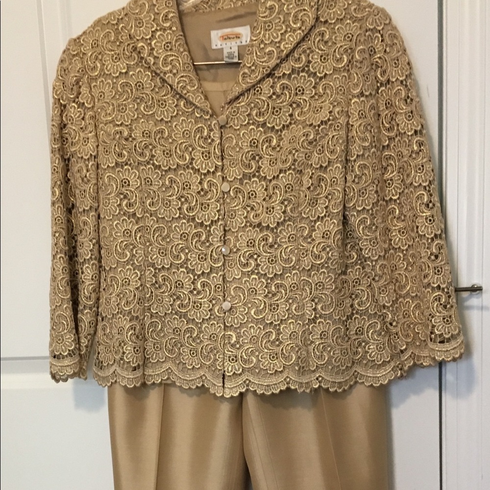 Beautiful Talbots lace blouse and silk pants.